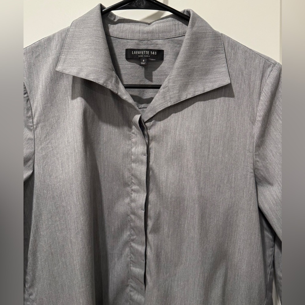 Lafayette 148 Gray Asymmetrical Stretch Cotton Tunic Blouse Size S - Picture 6 of 14